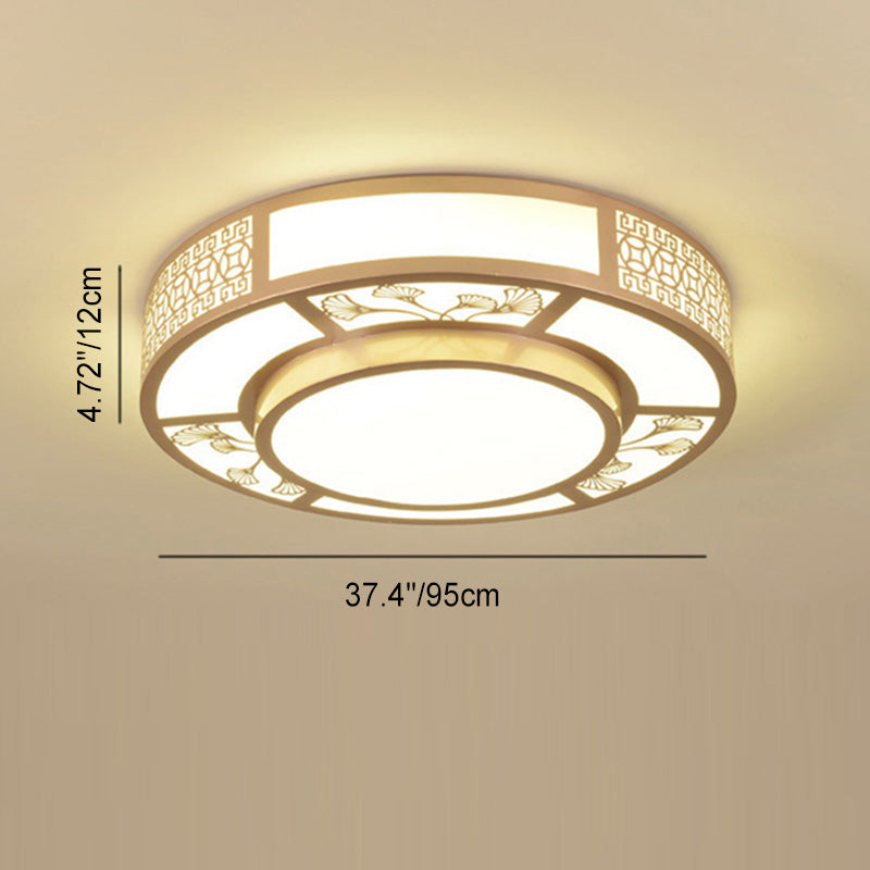 Plafonnier LED rond en fer acrylique chinois traditionnel pour salon 