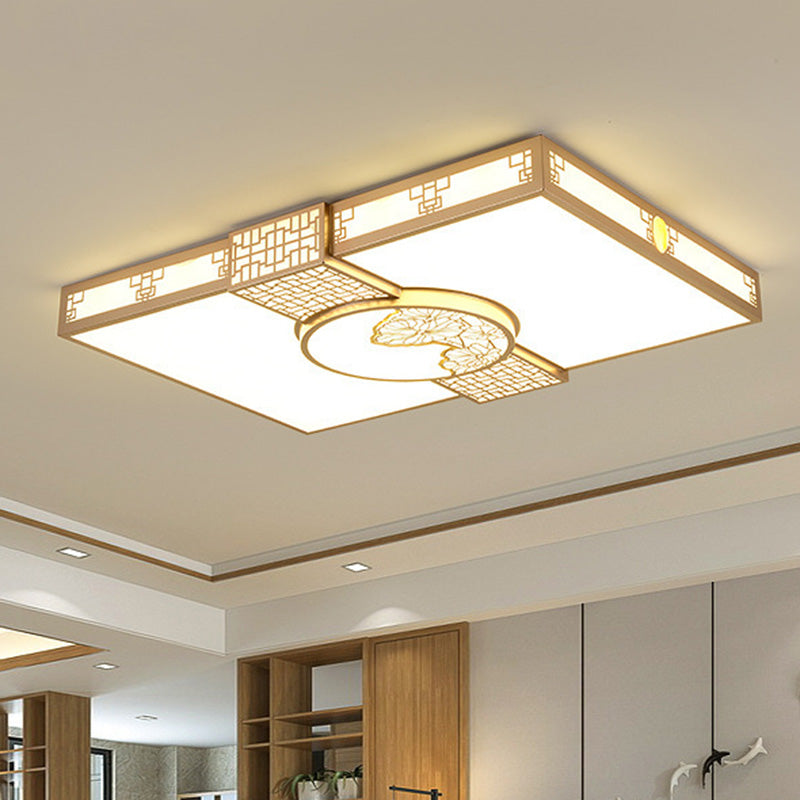 Traditionelle chinesische Eisen Acryl Rechteck LED Unterputz Deckenleuchte für Wohnzimmer 