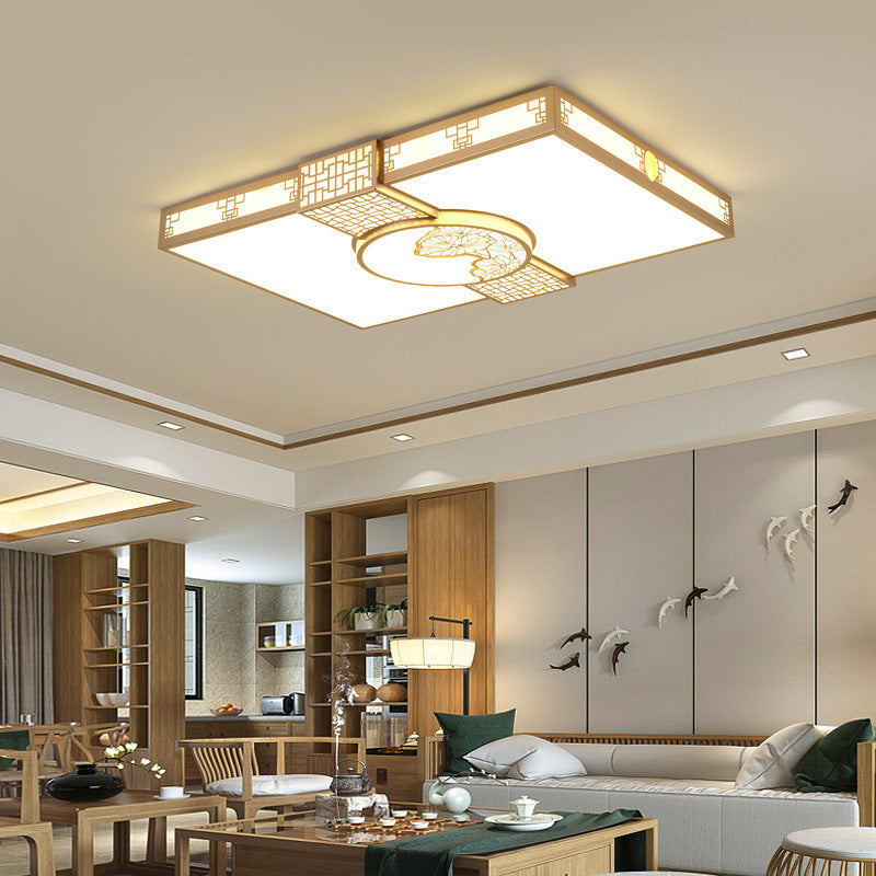 Traditionelle chinesische Eisen Acryl Rechteck LED Unterputz Deckenleuchte für Wohnzimmer 