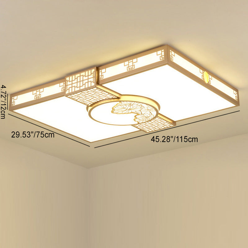 Traditionelle chinesische Eisen Acryl Rechteck LED Unterputz Deckenleuchte für Wohnzimmer 