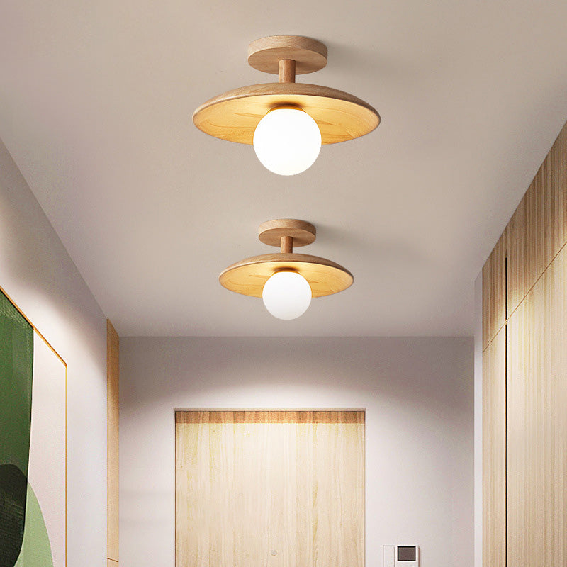 Plafonnier rond en bois minimaliste moderne à 1 lumière pour salon 