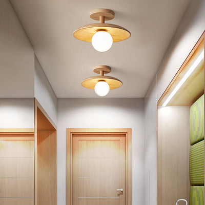 Plafonnier rond en bois minimaliste moderne à 1 lumière pour salon 