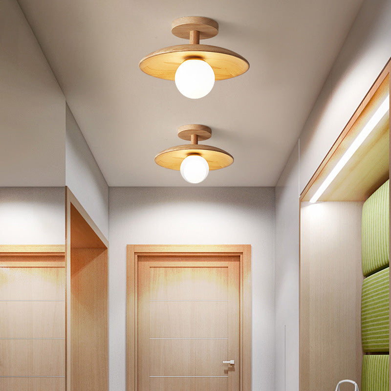 Plafonnier rond en bois minimaliste moderne à 1 lumière pour salon 