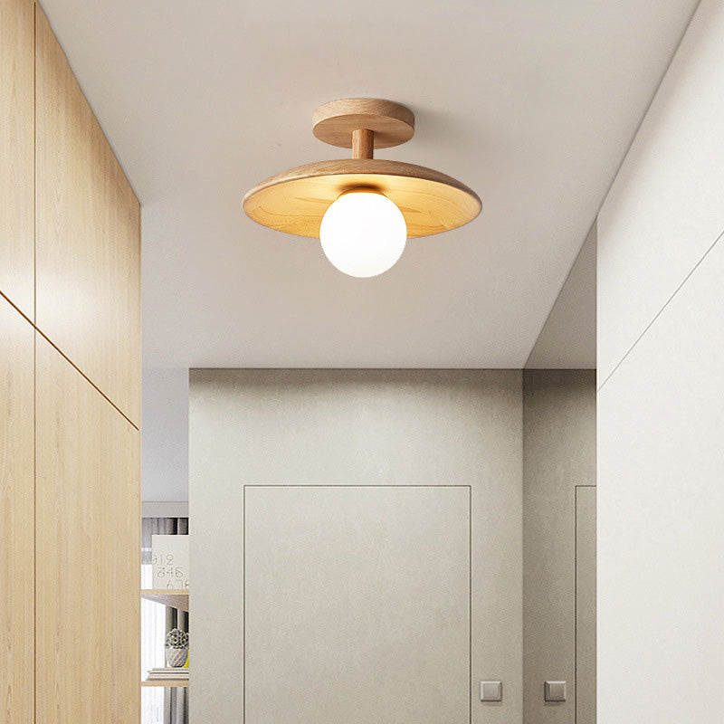 Plafonnier rond en bois minimaliste moderne à 1 lumière pour salon 