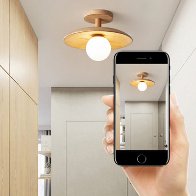 Plafonnier rond en bois minimaliste moderne à 1 lumière pour salon 