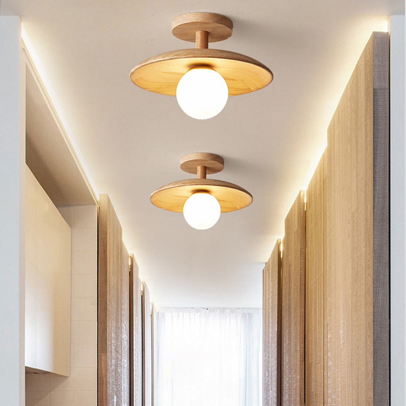 Plafonnier rond en bois minimaliste moderne à 1 lumière pour salon 