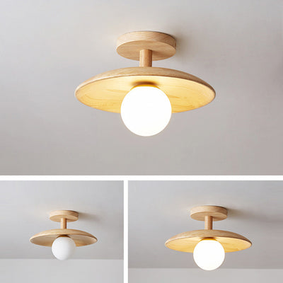 Plafonnier rond en bois minimaliste moderne à 1 lumière pour salon 
