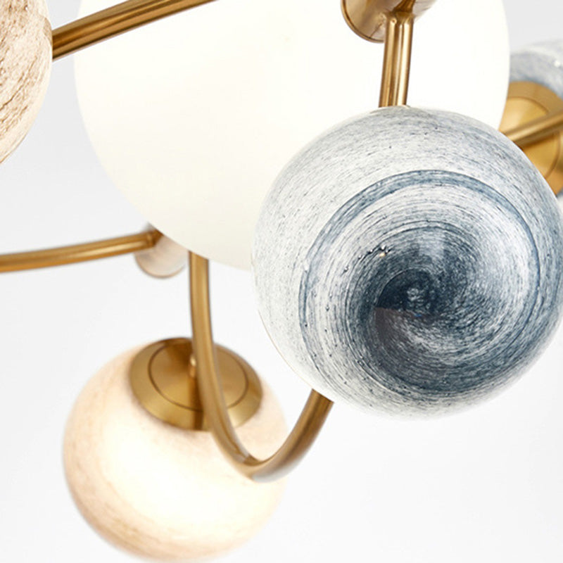 Zeitgenössischer nordischer DomePlanet runder Glas-Eisen 7/13 - Licht Kronleuchter für das Wohnzimmer 