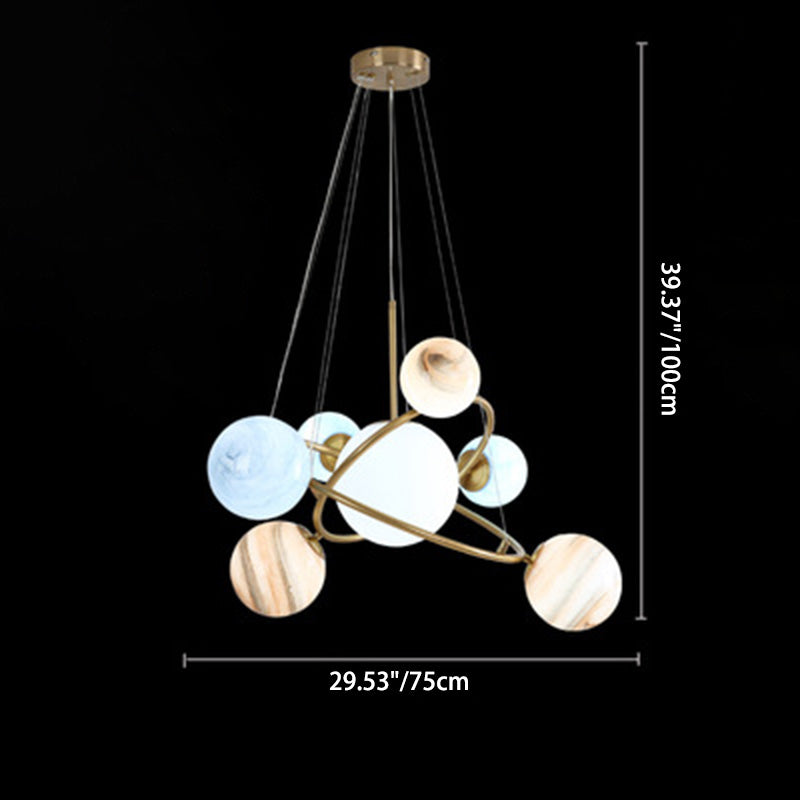 Zeitgenössischer nordischer DomePlanet runder Glas-Eisen 7/13 - Licht Kronleuchter für das Wohnzimmer 