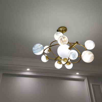Zeitgenössischer nordischer DomePlanet runder Glas-Eisen 7/13 - Licht Kronleuchter für das Wohnzimmer 