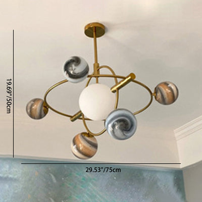 Zeitgenössischer nordischer DomePlanet runder Glas-Eisen 7/13 - Licht Kronleuchter für das Wohnzimmer 