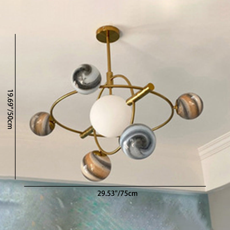 Zeitgenössischer nordischer DomePlanet runder Glas-Eisen 7/13 - Licht Kronleuchter für das Wohnzimmer 