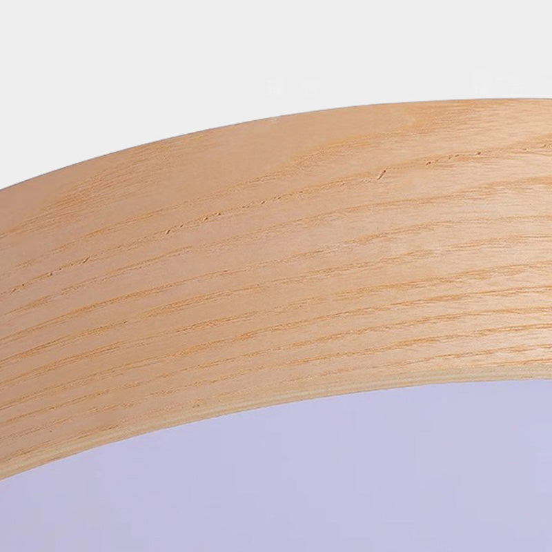Contemporary Nordic Round Wooden Edge LED Flush Mount Ceiling Light For Bedroom