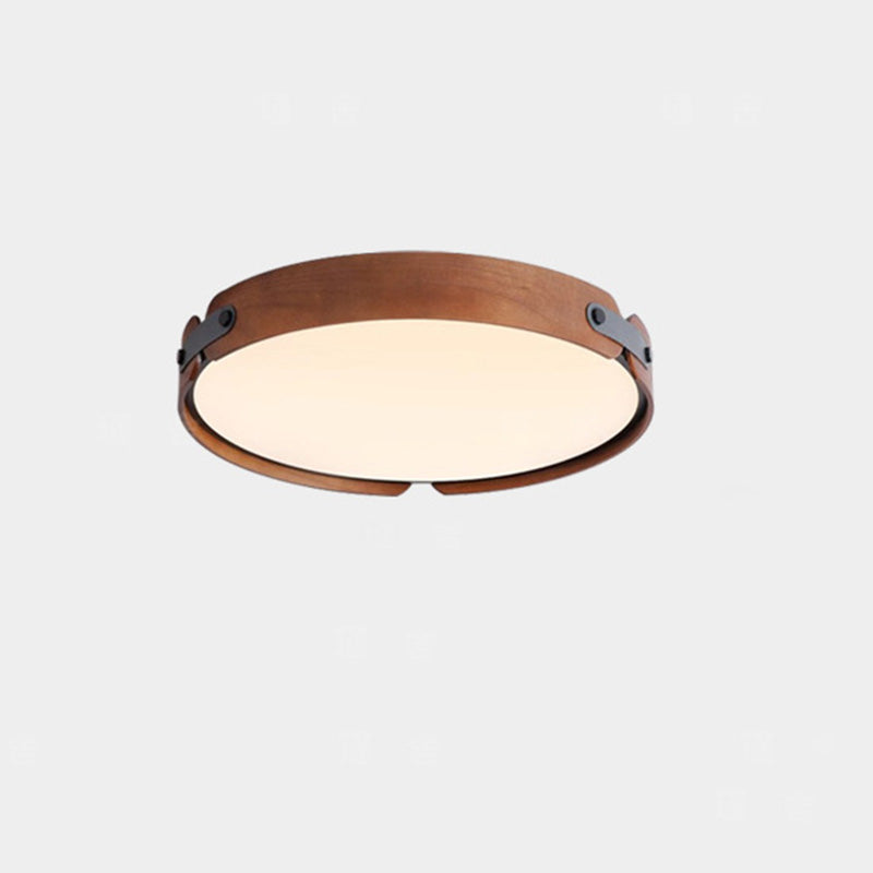 Contemporary Nordic Round Wooden Edge LED Flush Mount Ceiling Light For Bedroom
