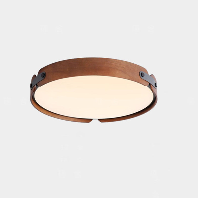 Contemporary Nordic Round Wooden Edge LED Flush Mount Ceiling Light For Bedroom