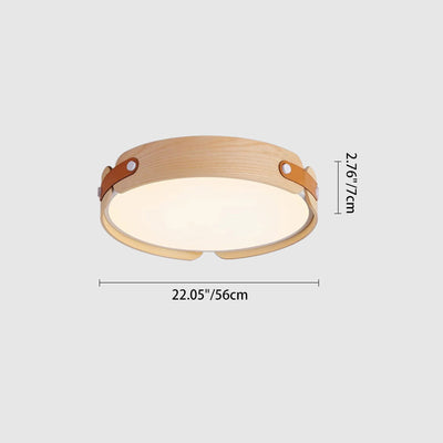 Contemporary Nordic Round Wooden Edge LED Flush Mount Ceiling Light For Bedroom