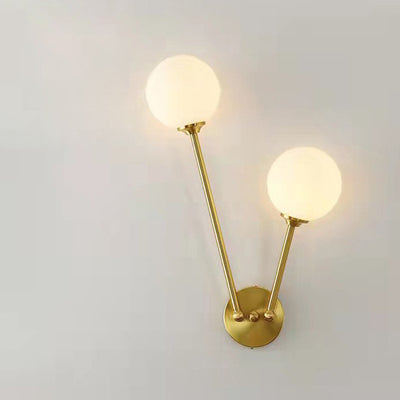 Zeitgenössische nordische runde Kupferglas-Wandleuchte mit 2 Lichtern für Schlafzimmer 