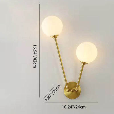 Zeitgenössische nordische runde Kupferglas-Wandleuchte mit 2 Lichtern für Schlafzimmer 