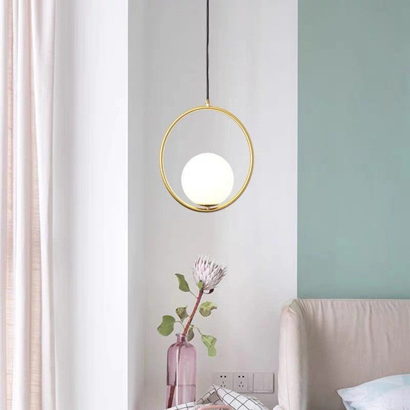 Suspension contemporaine nordique en verre et fer rond à 1 lumière pour salon 