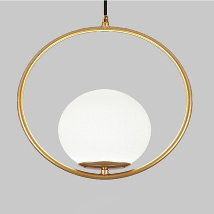 Suspension contemporaine nordique en verre et fer rond à 1 lumière pour salon 