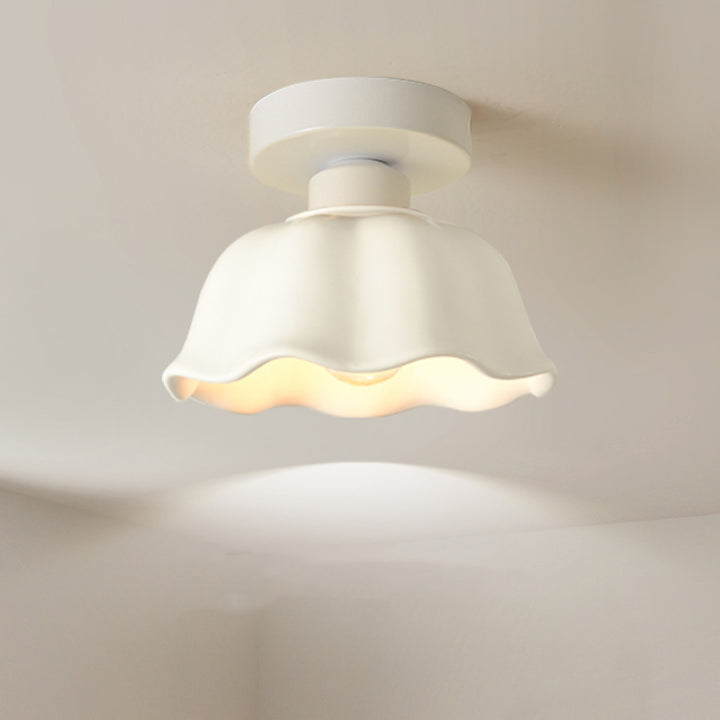 Modern Simplicity Ceramics Iron Corrugated Edge 1-Light Semi-Flush Mount Ceiling Light For Hallways