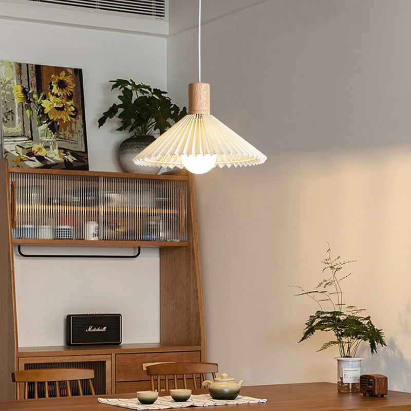 Suspension lumineuse contemporaine en bois et tissu de style bohème avec forme de parapluie à 1 lumière pour salle à manger 