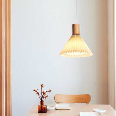 Suspension lumineuse contemporaine en bois et tissu de style bohème avec forme de parapluie à 1 lumière pour salle à manger 