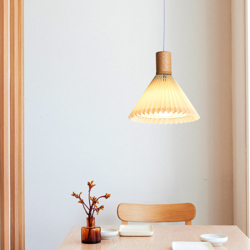 Suspension lumineuse contemporaine en bois et tissu de style bohème avec forme de parapluie à 1 lumière pour salle à manger 