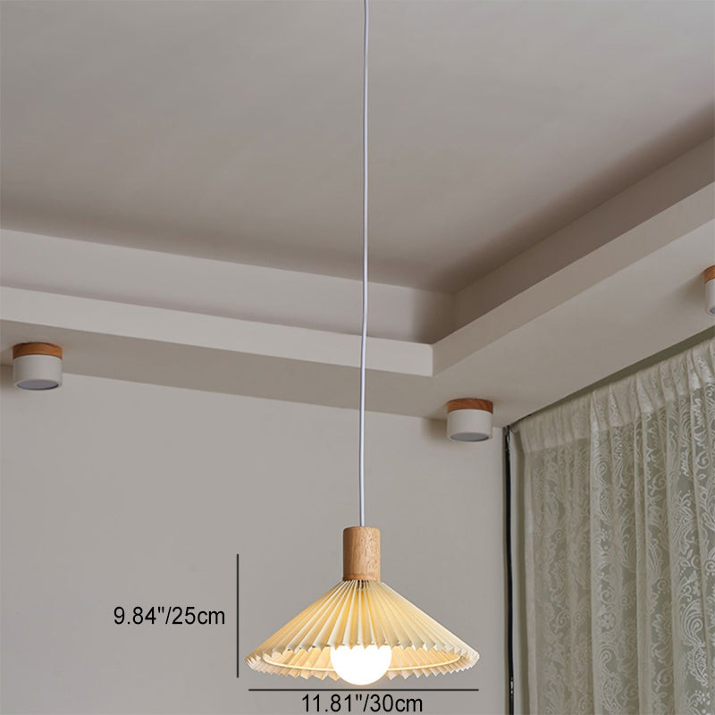 Suspension lumineuse contemporaine en bois et tissu de style bohème avec forme de parapluie à 1 lumière pour salle à manger 