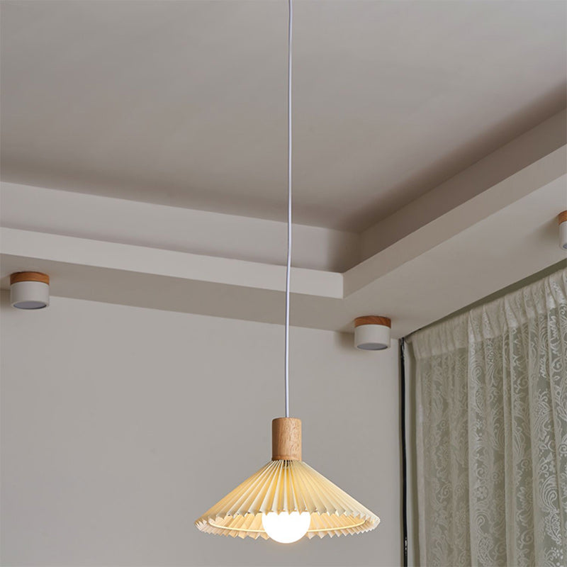 Suspension lumineuse contemporaine en bois et tissu de style bohème avec forme de parapluie à 1 lumière pour salle à manger 