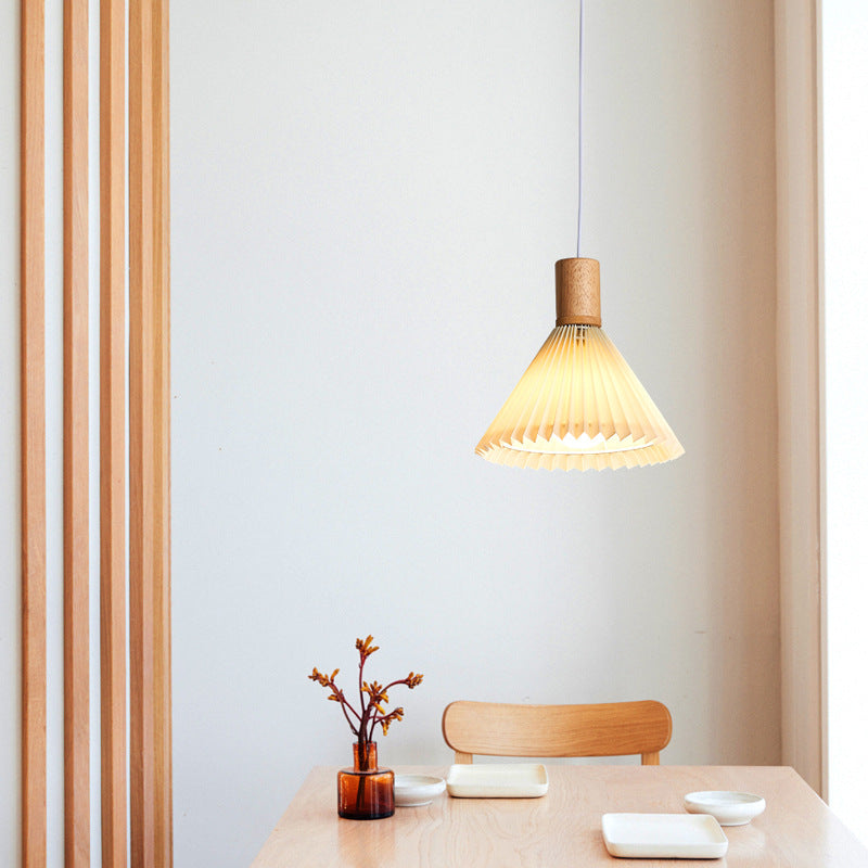 Suspension lumineuse contemporaine en bois et tissu de style bohème avec forme de parapluie à 1 lumière pour salle à manger 