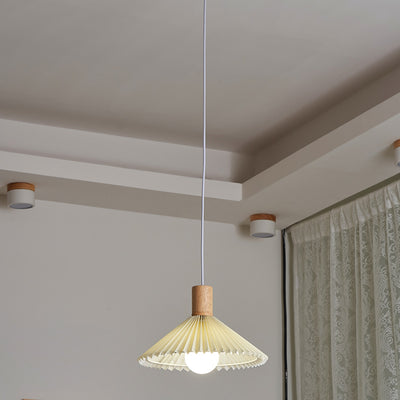Suspension lumineuse contemporaine en bois et tissu de style bohème avec forme de parapluie à 1 lumière pour salle à manger 