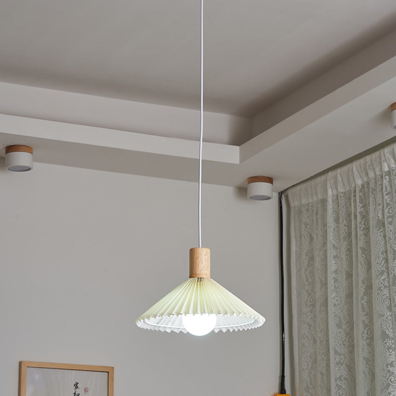 Suspension lumineuse contemporaine en bois et tissu de style bohème avec forme de parapluie à 1 lumière pour salle à manger 