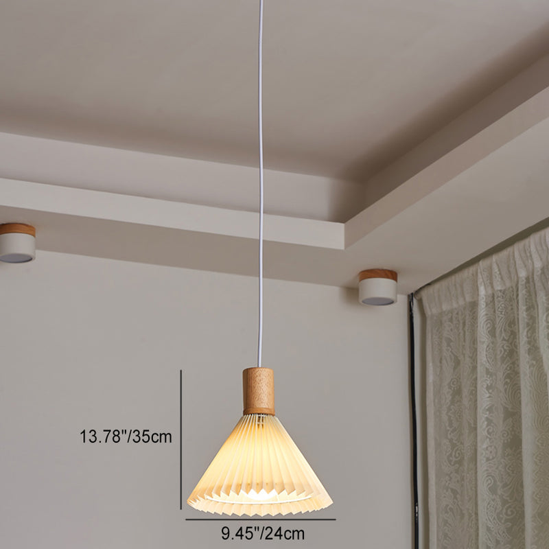 Suspension lumineuse contemporaine en bois et tissu de style bohème avec forme de parapluie à 1 lumière pour salle à manger 