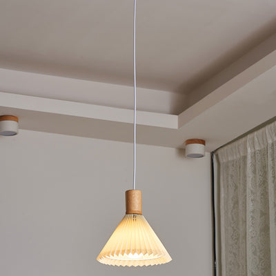 Suspension lumineuse contemporaine en bois et tissu de style bohème avec forme de parapluie à 1 lumière pour salle à manger 