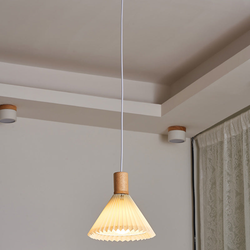 Suspension lumineuse contemporaine en bois et tissu de style bohème avec forme de parapluie à 1 lumière pour salle à manger 