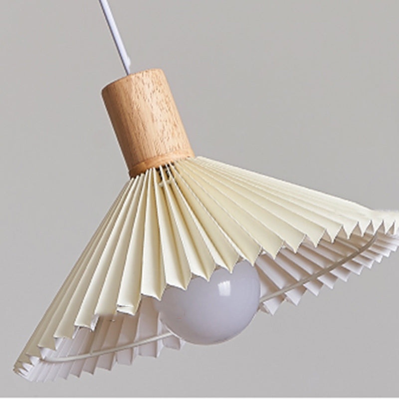 Suspension lumineuse contemporaine en bois et tissu de style bohème avec forme de parapluie à 1 lumière pour salle à manger 