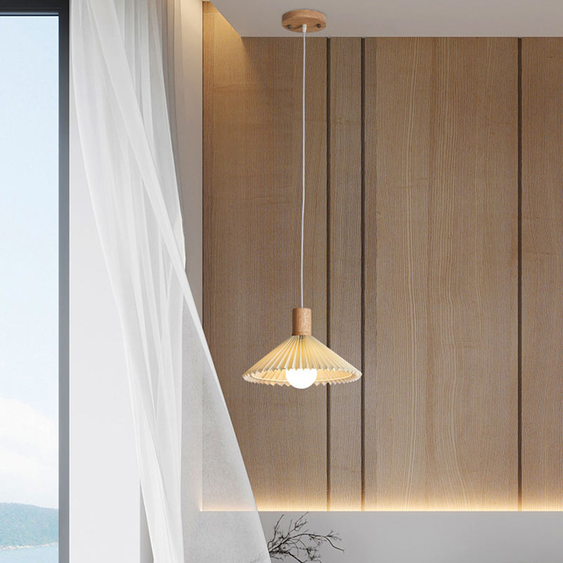 Suspension lumineuse contemporaine en bois et tissu de style bohème avec forme de parapluie à 1 lumière pour salle à manger 