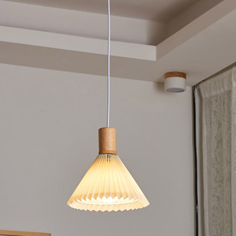 Suspension lumineuse contemporaine en bois et tissu de style bohème avec forme de parapluie à 1 lumière pour salle à manger 