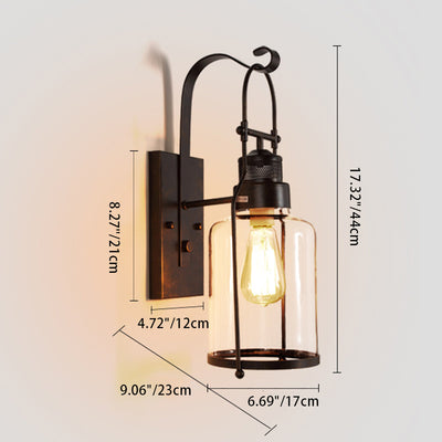 Traditionelle koloniale Kesselform Eisen Glas 1-Licht Wandleuchte für Wohnzimmer 