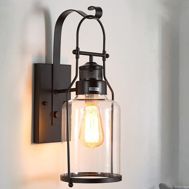 Traditionelle koloniale Kesselform Eisen Glas 1-Licht Wandleuchte für Wohnzimmer 
