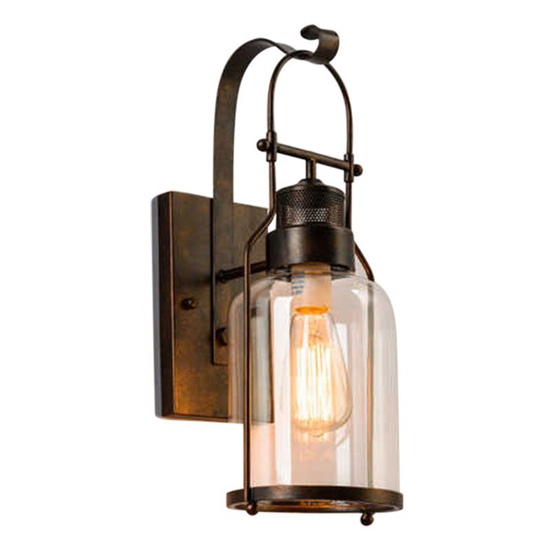 Traditionelle koloniale Kesselform Eisen Glas 1-Licht Wandleuchte für Wohnzimmer 