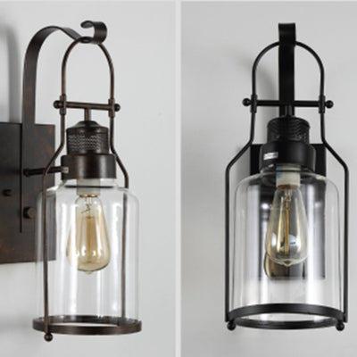 Traditionelle koloniale Kesselform Eisen Glas 1-Licht Wandleuchte für Wohnzimmer 