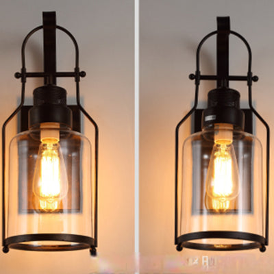 Traditionelle koloniale Kesselform Eisen Glas 1-Licht Wandleuchte für Wohnzimmer 