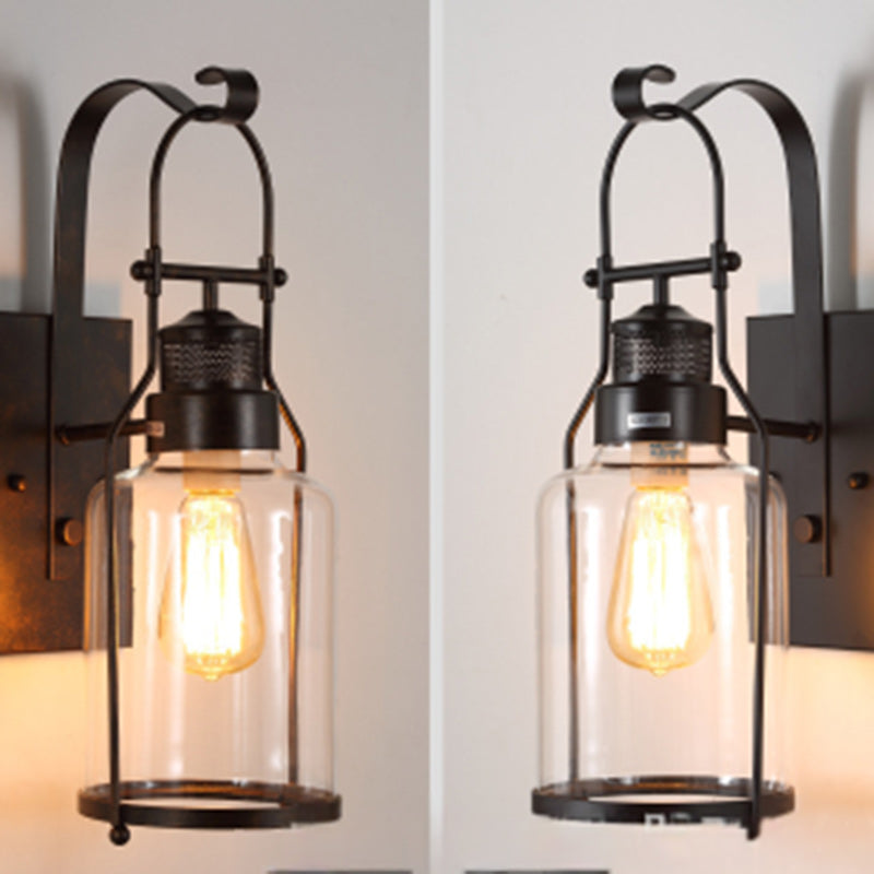Traditionelle koloniale Kesselform Eisen Glas 1-Licht Wandleuchte für Wohnzimmer 