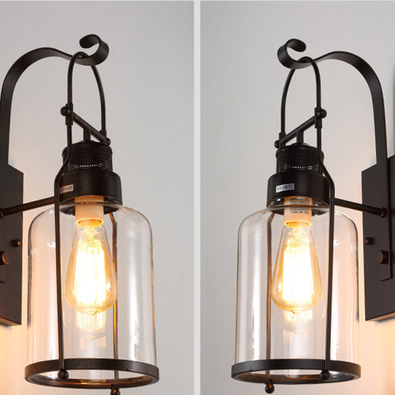Traditionelle koloniale Kesselform Eisen Glas 1-Licht Wandleuchte für Wohnzimmer 