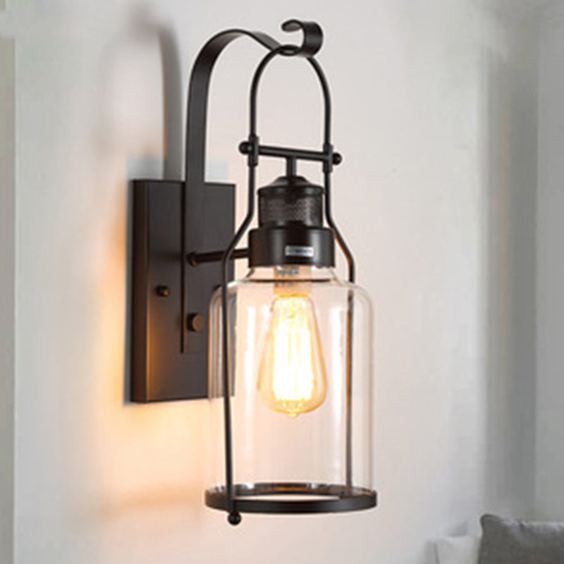 Traditionelle koloniale Kesselform Eisen Glas 1-Licht Wandleuchte für Wohnzimmer 