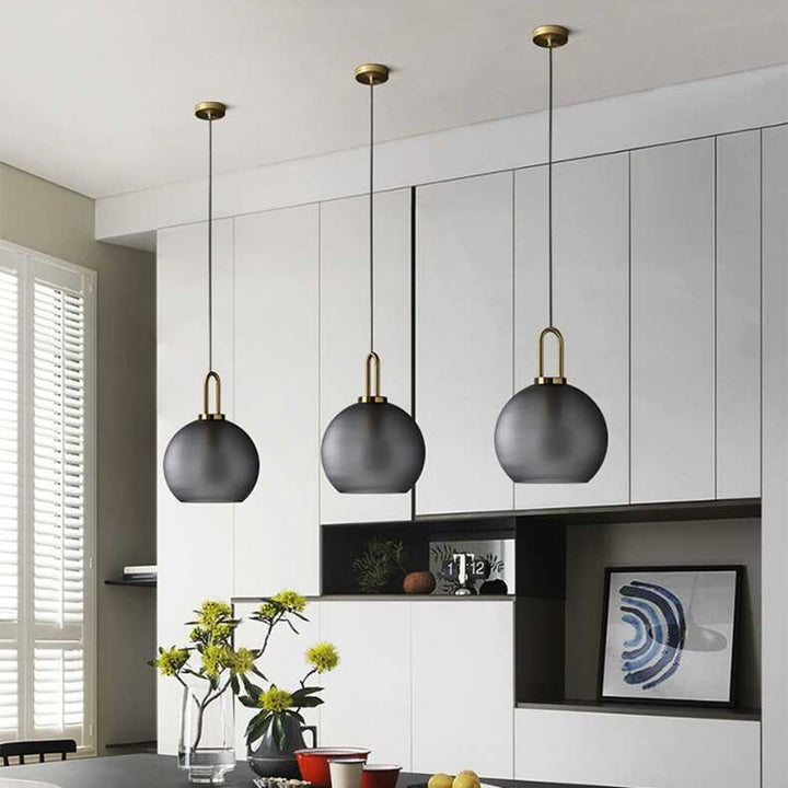 Lustre suspendu à 1 lumière en verre transparent cuivre nordique contemporain pour salon 