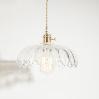 Fleurs Rétro Contemporaines Verre Cuivre Suspension Luminaire 1 Lumière Pour Salon 