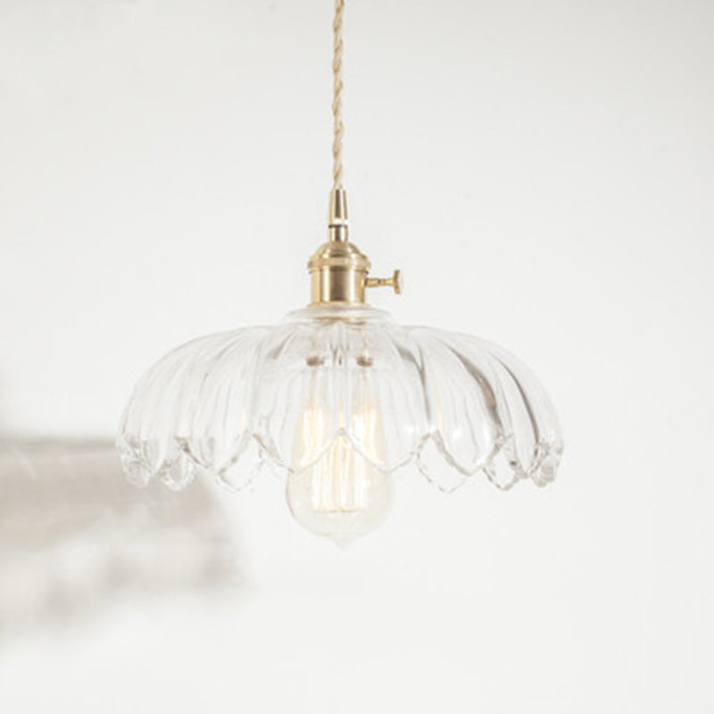 Fleurs Rétro Contemporaines Verre Cuivre Suspension Luminaire 1 Lumière Pour Salon 
